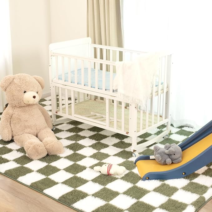 Super Soft Rug for Bedroom, 6x9 Ft Green and White Area Rug Classic Checkered - Image 7