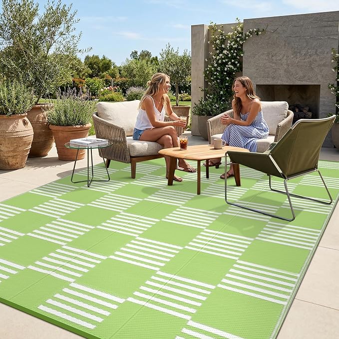 Garvee Waterproof Outdoor Rug 10x14, Checkered Foldable Plastic Straw Patio by Garvee