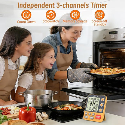 Digital Dual Triple Kitchen Timer, 3-Channel Magnetic Countdown Timer - Image 2