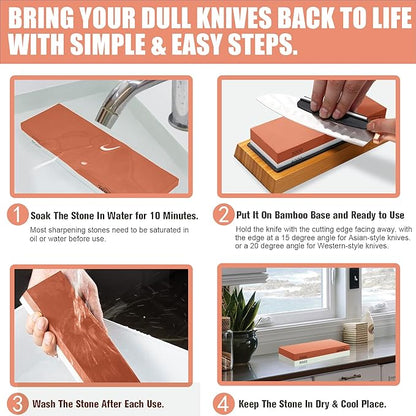 HMPLL Knife Sharpening Stone Set, Professional Whetstone 4 Side Grit 400/1000 - Image 3