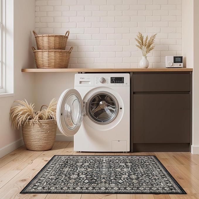 Dark Grey Washable 2x3 Entry Rug, Washable Small Rugs - Image 4