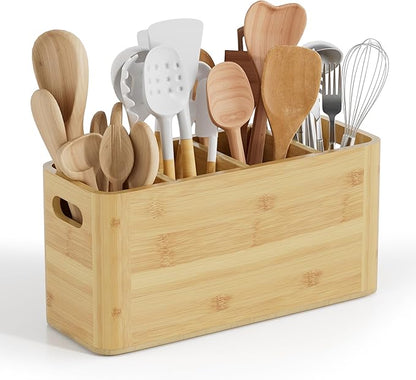 Bamboo Utensil Holder for Kitchen Counter, Extra Large Utensil Organizer for by Segtenant