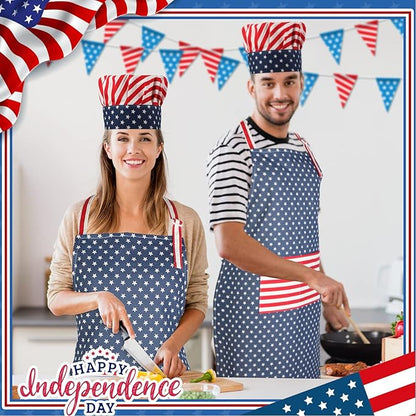 SATINIOR USA 4th of July Flag Kitchen Chef Hat Adjustable Apron 250th - Image 5