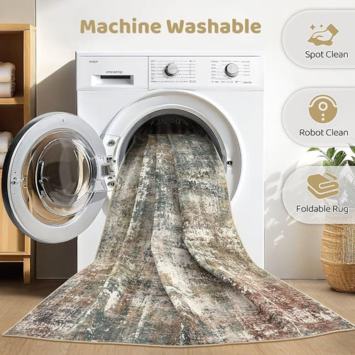 7x9 Area Rug Washable Rugs: Living Room Large Abstract Modern Soft Stain - Image 2