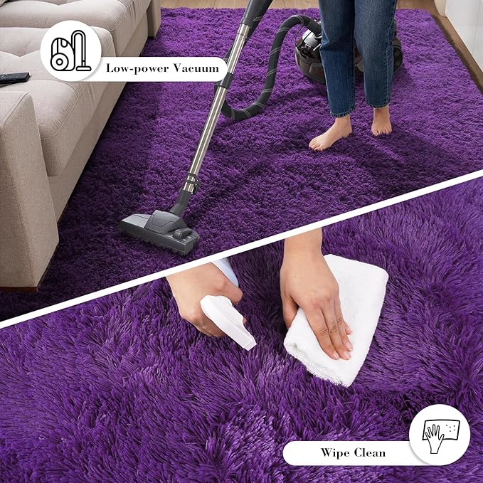 Purple Fluffy Rug Shag Area Rug, 6x9 Area Rugs - Image 5