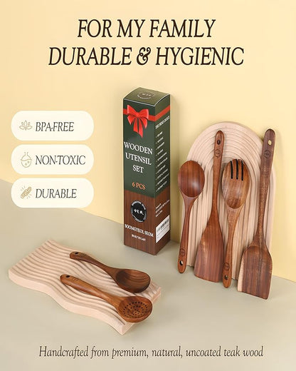6-Piece Natural Teak Wood Utensil Set - Image 5