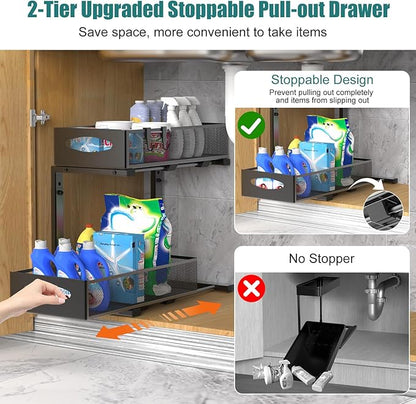 Housolution 2 Pack Under Sink Organizer, 2 Tier Metal Pull Out Under Sink - Image 4
