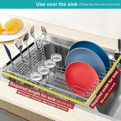 iPEGTOP Expandable Dish Drying Rack Over Sink, Rustproof Stainless Steel Basket - Image 4