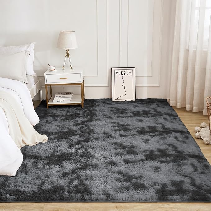 Litanika 5x8 Shag Area Rug for Living Room Bedroom, Tie-Dyed Dark Grey High - Image 2