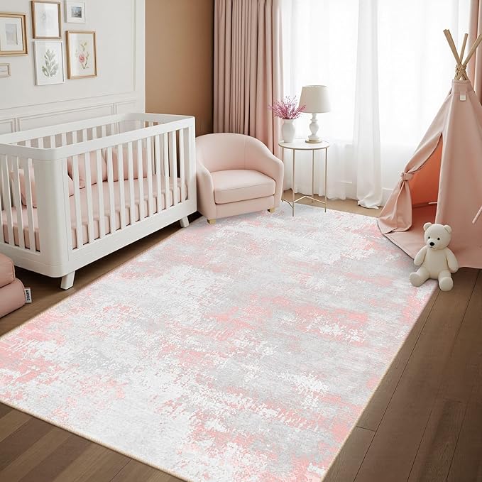 Latte&Fog Pink Area Rugs, Modern Abstract 5x7 Washable Rugs by LatteFog