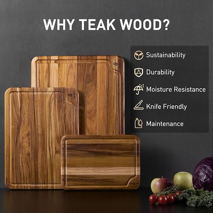 Teak Wood Cutting Board Set for Kitchen High-End Non Toxic Non Slip Over Sink - Image 2
