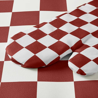Ohocut Red Checkered Oven Mitts Heat Resistant, Vintage Retro Checkerboard Cute - Image 6