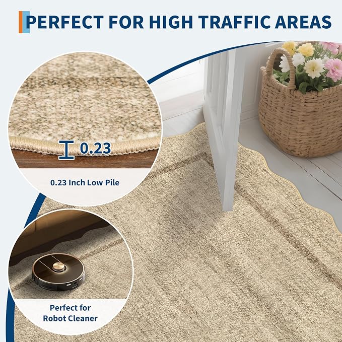 GarveeHome Scalloped Round Washable Rug, Soft Modern Round Rugs 5ft Circle - Image 5