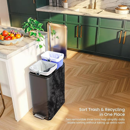 Home Zone Living 13 Gallon Slim Dual Compartment Kitchen Trash Can, Soft-Close - Image 4