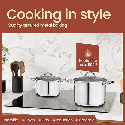 Stainless Steel Stockpot with Tempered Glass Lid 8 Quart, Durable 18/0 - Image 3