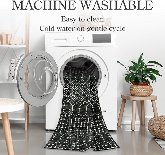 Lahome Moroccan 2x6 Black Runner Rug Non-Slip, Kitchen Rug Runner Washable - Image 3