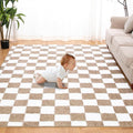 Super Soft Rug for Bedroom, 4x6 Ft Beige and White Area Rug Classic Checkered by TOOHUB