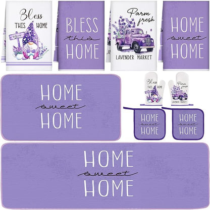 Fourluoo 10 Pcs Lavender Kitchen Decor Set Lavender Kitchen Towels Rugs Oven by Fourluoo