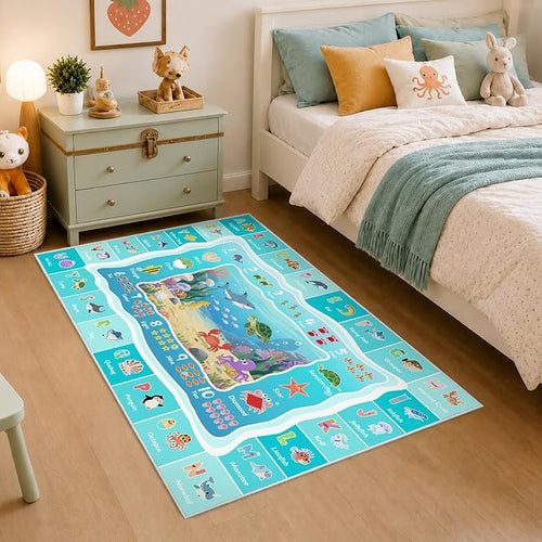 ABC Kids Ocean Rug for Playroom, 3x5 ft Alphabet Classroom Rug, Educational by GRAMBET