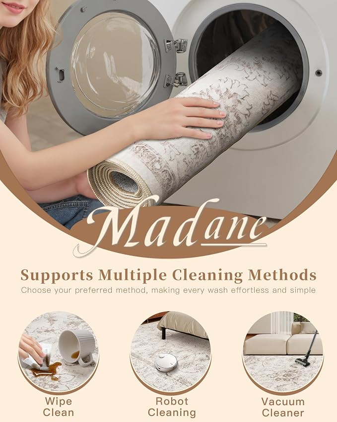 Madane 8x10 Area Rugs for Living Room, Machine Washable Vintage Rug - Image 7