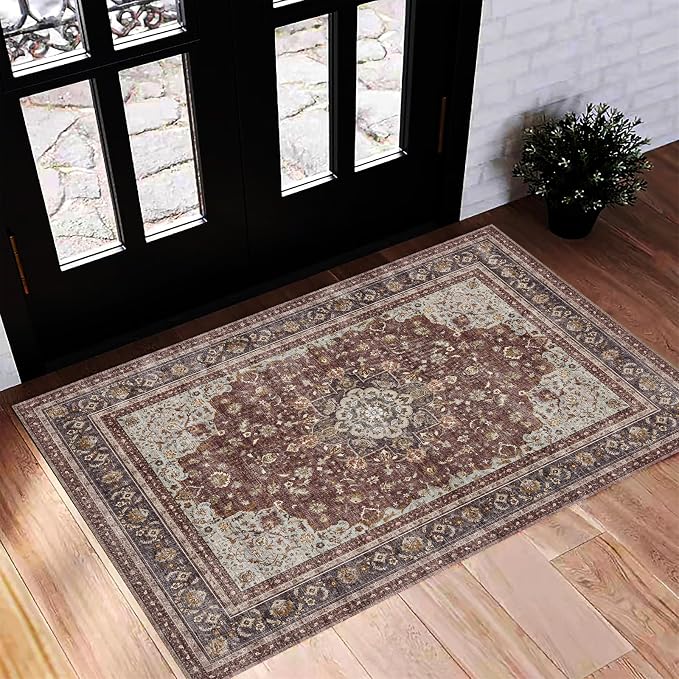 CHAMPLANT Washable Area Rug 2'x3' Door Mat Vintage Distressed Doormat Indoor by CHAMPLANT