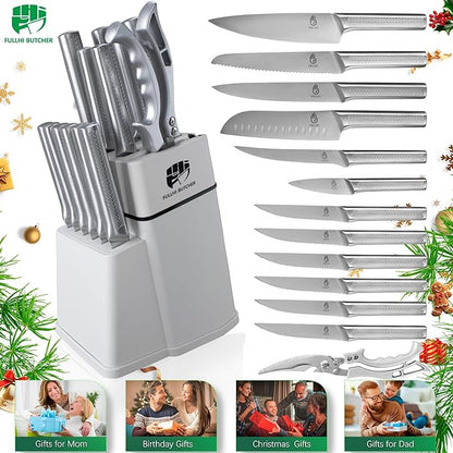 FULLHI 14pcs Knife Block Set, Dishwasher Safe Kitchen Knife Set - Image 9