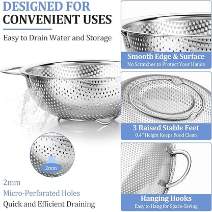 TeamFar Colander Set of 3, Stainless Steel Perforated Metal Colander Strainer - Image 3