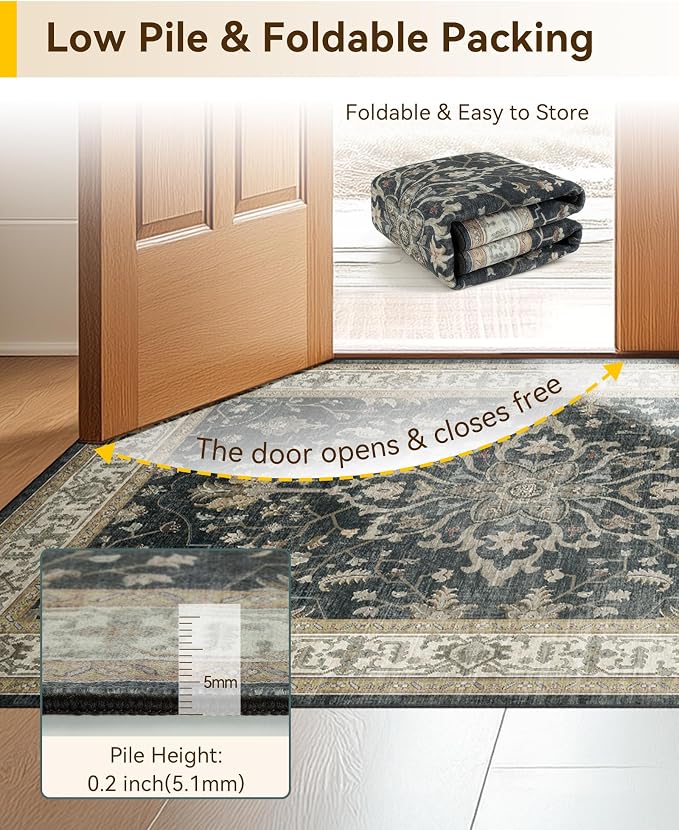 RELEANY Area Rugs 4'x6' Washable Non-Slip, Floral Vintage Distress Medallion - Image 5