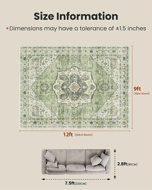 AMADA HOMEFURNISHING 9x12 Area Rug, Washable Low-Profile Large Area Rug - Image 2