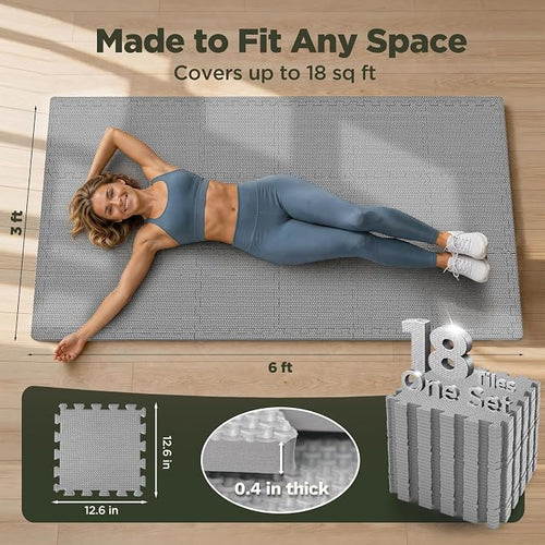 AIRHOP 18 PCS Gym Floor Mat, EVA Foam Puzzle Gym Mat, High-Density Interlocking - Image 2