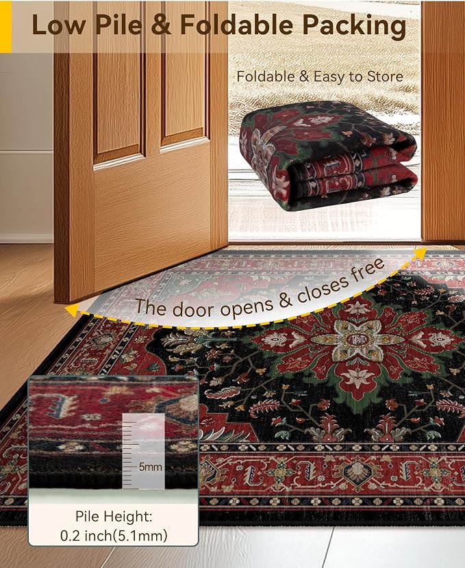 RELEANY Area Rugs Square 7ft Washable Non-Slip, Floral Vintage Distress - Image 3