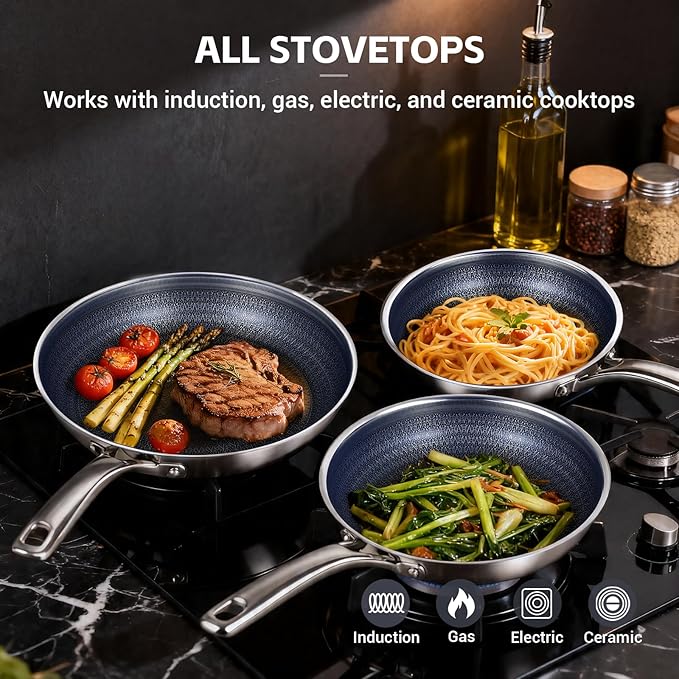 Ammeloo Hybrid Tri-Ply Stainless Steel Frying Pan Set, Non Stick Frying Pans - Image 7