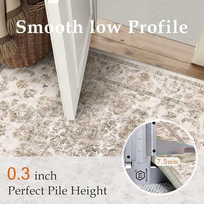 2x5 Washable Neutral Runner Rug Brown Vintage Hallway Kitchen Carpet Non-Slip - Image 8