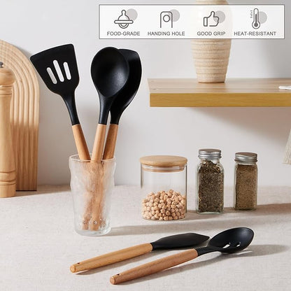 E-far Silicone Cooking Utensils Set, 10-Piece Black Kitchen Utensils Set - Image 5