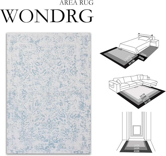 8x10 Fluffy Area Rug Blue Shag Neutral Carpet - Image 2