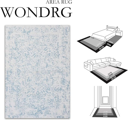 8x10 Fluffy Area Rug Blue Shag Neutral Carpet - Image 2