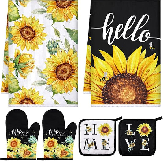 Leinuosen 6 Classic Sunflower Kitchen Towels Kitchen Decor and Accessories Set by Leinuosen
