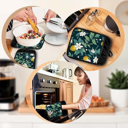 Dark Green Lemon Floral Pot Holders - Image 6