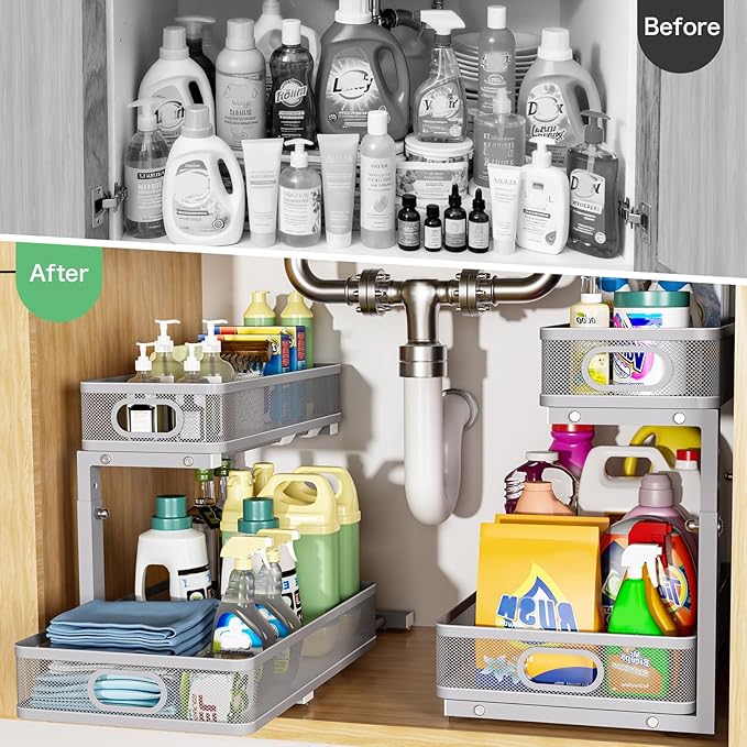 Under Sink Organizer 2 Pack, High Adjustable 2 Tier Under Sink Organizers and - Image 3
