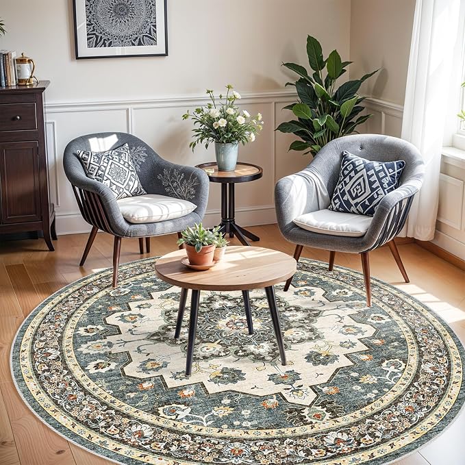 TOPRUUG Washable Oriental Area Rug - 6ft Round Rugs - Image 2