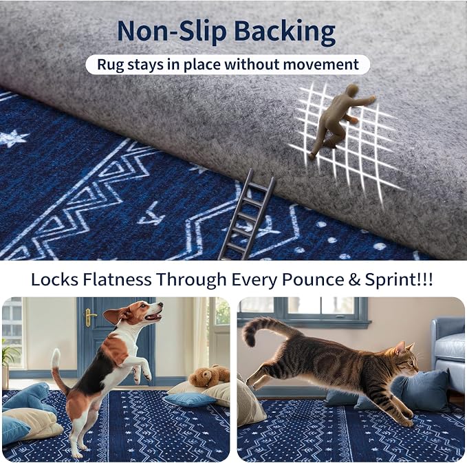 SERISSA 9x12 Area Rugs for Living Room, Washable Non-Slip Blue and White Boho - Image 5
