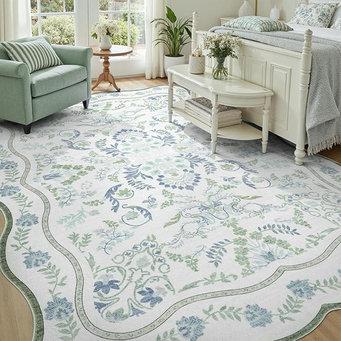DCX Green and Blue 5x7 Rug, Kid & Pet Friendly by DCXWashableRug