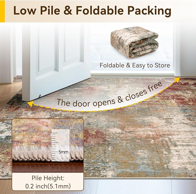 RELEANY Washable Area Rugs Square 7ft Non-Slip Modern Abstract Soft - Image 4