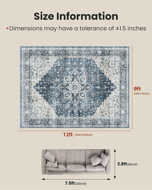 AMADA HOMEFURNISHING 9x12 Washable Area Rug, Low-Profile Large Area Rug - Image 2