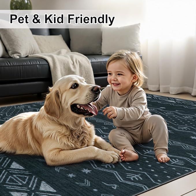 SERISSA 5x7 Area Rugs for Living Room, Washable Non-Slip Grey Boho Rug - Image 6