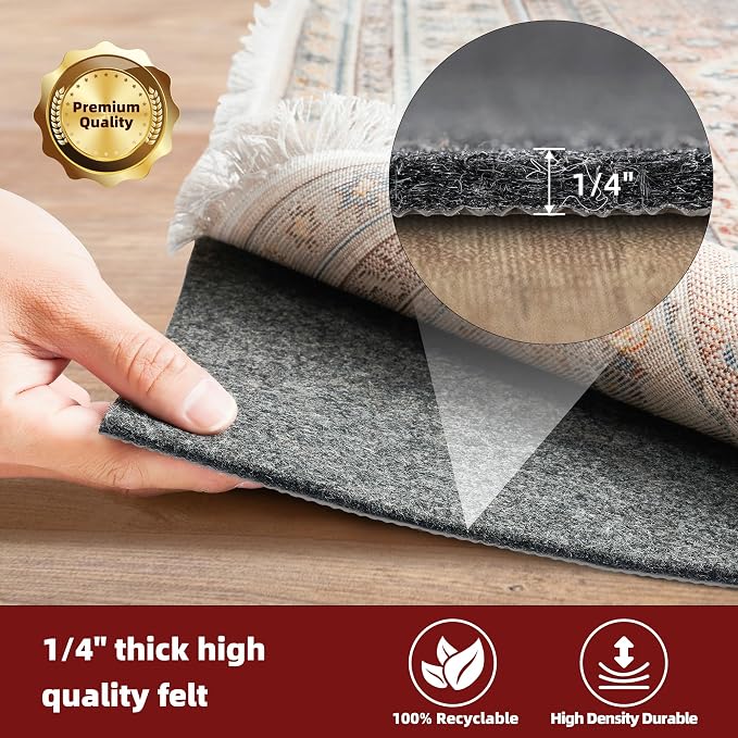 BAGAIL Felt and Natural Rubber Backing Rug Pads 1/4” Thick, 6 x 9 Ft Non Slip - Image 3