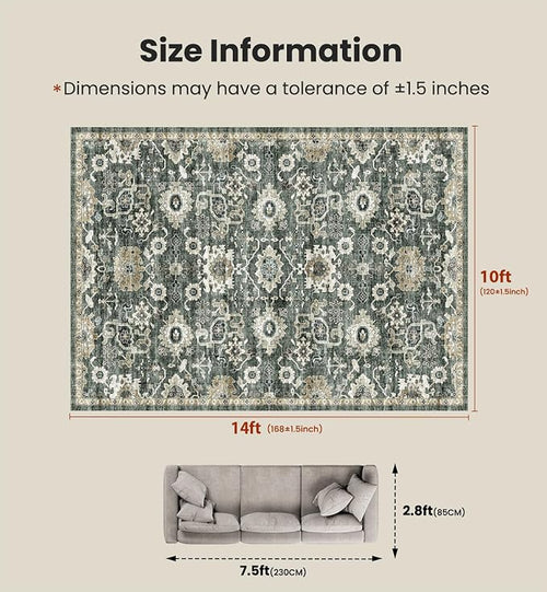AMADA HOMEFURNISHING 10x14 Washable Area Rug, Low-Profile Large Area Rug - Image 2