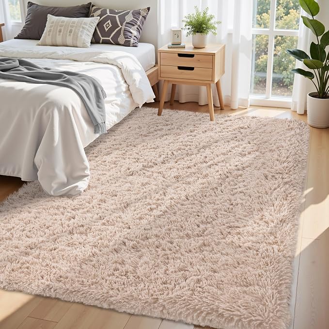 5x8 Area Rug for Living Room:Ultra Soft Fluffy Shag Beige Rugs, Large Fuzzy - Image 3
