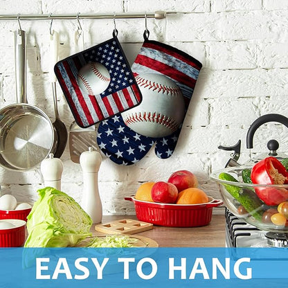 American Flag Baseball Oven Mitts and Pot Holders Sets Heat Resistant 4Pcs - Image 4