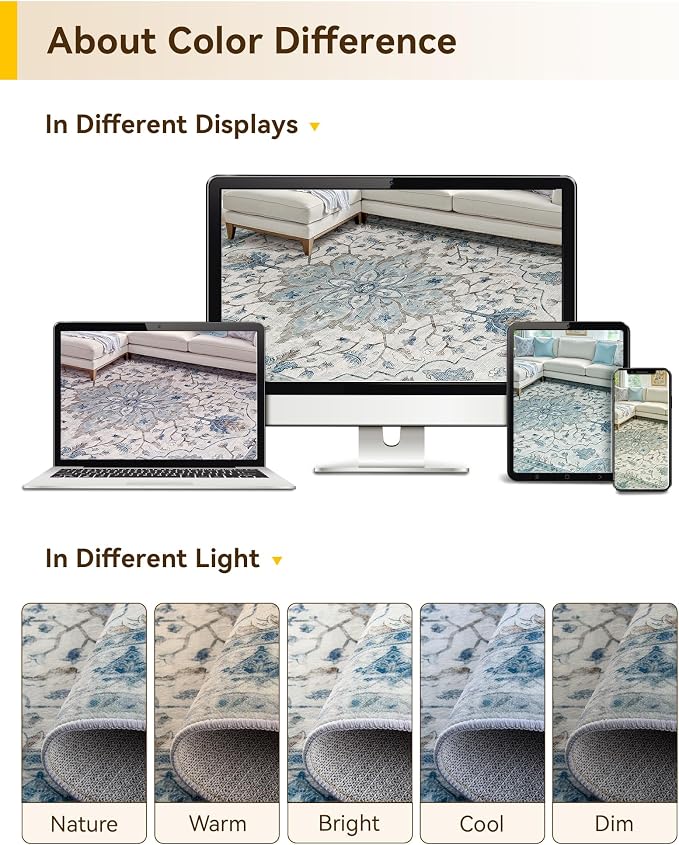 RELEANY Area Rugs Runner 3'x7' Washable Non-Slip, Floral Vintage Distress - Image 8